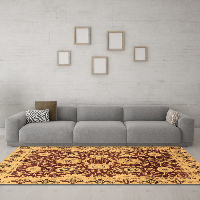Machine Washable Abstract Brown Modern Rug in a Living Room,, wshabs3890brn