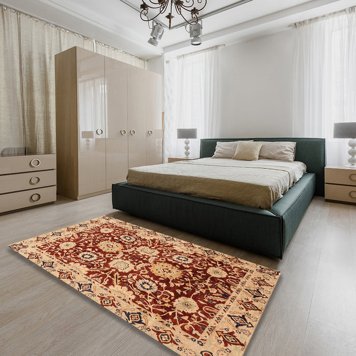 Machine Washable Abstract Red Rug in a Bedroom, wshabs3890