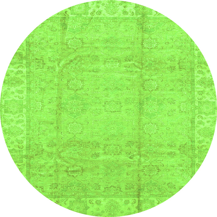Round Machine Washable Oriental Green Traditional Area Rugs, wshabs3891grn