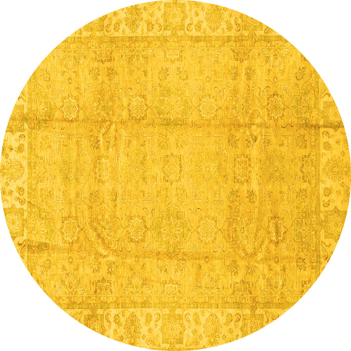 Round Machine Washable Oriental Yellow Traditional Rug, wshabs3891yw