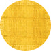 Round Machine Washable Oriental Yellow Traditional Rug, wshabs3891yw