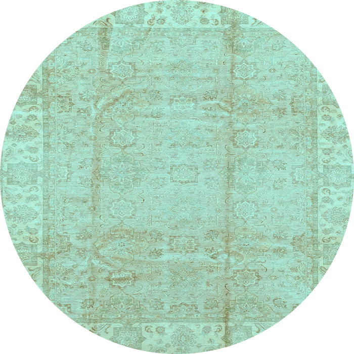 Round Machine Washable Oriental Light Blue Traditional Rug, wshabs3891lblu