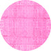 Round Machine Washable Oriental Pink Traditional Rug, wshabs3891pnk