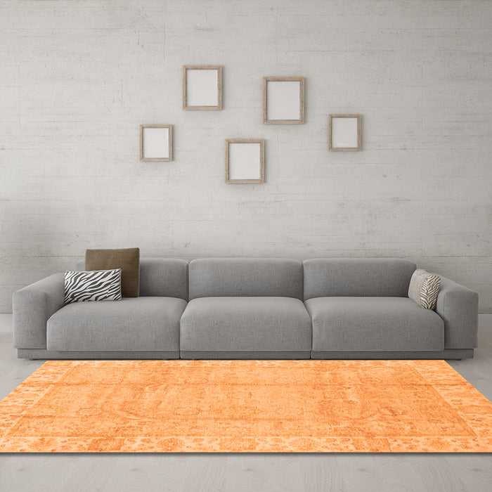 Machine Washable Oriental Orange Traditional Area Rugs in a Living Room, wshabs3891org