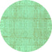 Round Oriental Turquoise Traditional Rug, abs3891turq