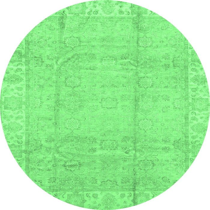 Round Machine Washable Oriental Emerald Green Traditional Area Rugs, wshabs3891emgrn