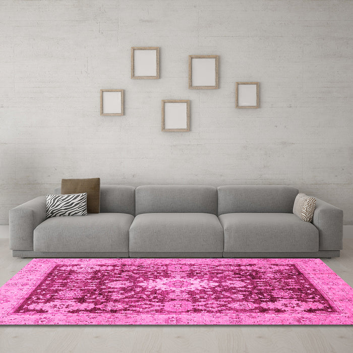 Machine Washable Oriental Pink Traditional Rug in a Living Room, wshabs3892pnk