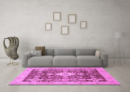 Machine Washable Oriental Purple Traditional Area Rugs in a Living Room, wshabs3892pur