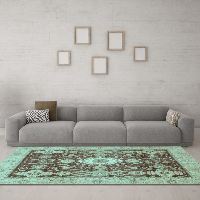 Machine Washable Oriental Light Blue Traditional Rug in a Living Room, wshabs3892lblu