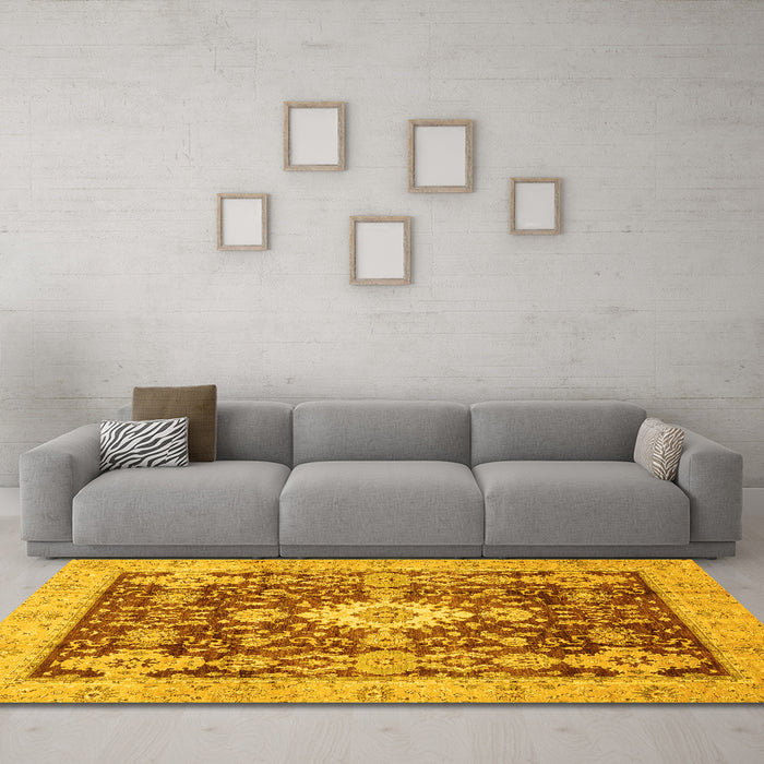 Machine Washable Oriental Yellow Traditional Rug in a Living Room, wshabs3892yw