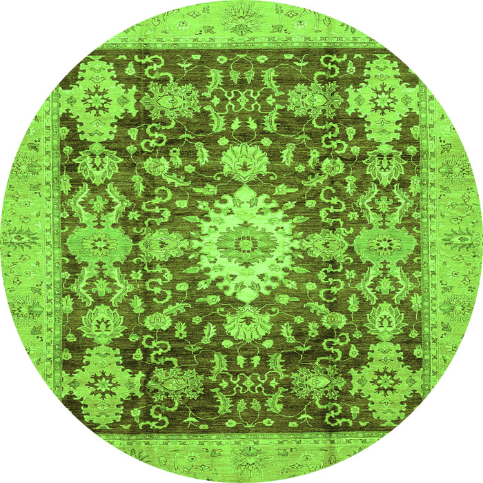 Round Machine Washable Oriental Green Traditional Area Rugs, wshabs3892grn