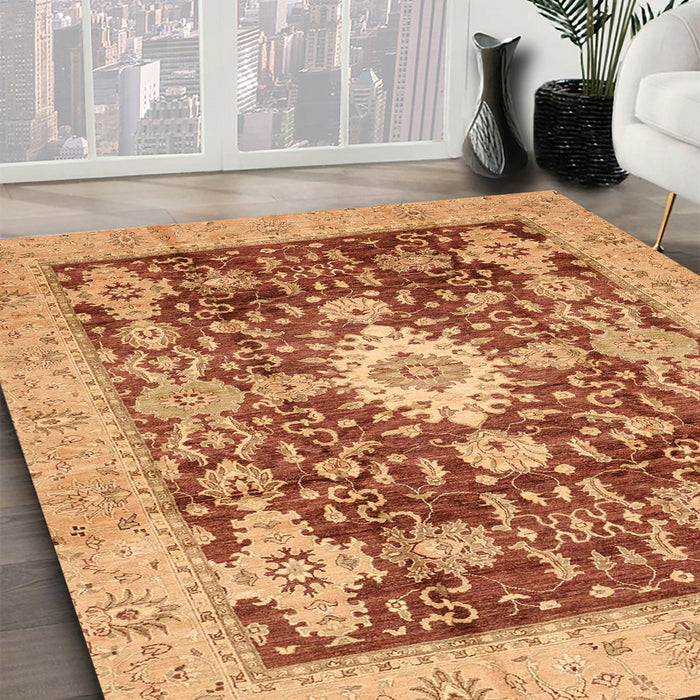 Abstract Orange Oriental Rug in Family Room, abs3892