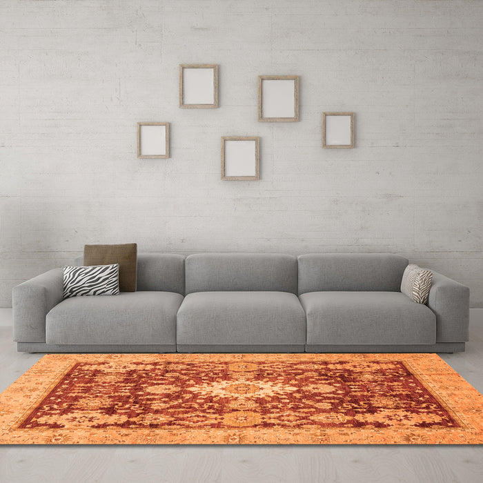 Machine Washable Oriental Orange Traditional Area Rugs in a Living Room, wshabs3892org