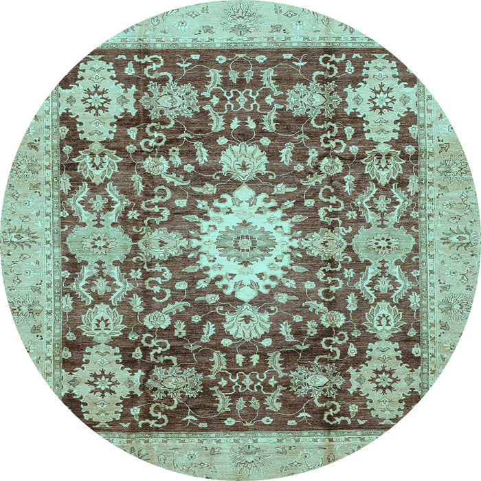 Round Machine Washable Oriental Light Blue Traditional Rug, wshabs3892lblu