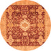 Round Machine Washable Oriental Orange Traditional Area Rugs, wshabs3892org