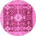 Round Machine Washable Oriental Pink Traditional Rug, wshabs3892pnk