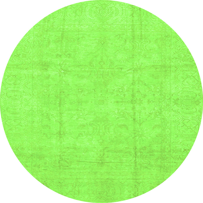 Round Machine Washable Oriental Green Traditional Area Rugs, wshabs3893grn
