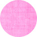 Round Machine Washable Oriental Pink Traditional Rug, wshabs3893pnk