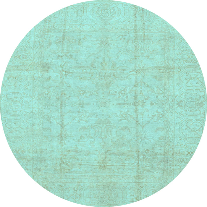 Round Machine Washable Oriental Light Blue Traditional Rug, wshabs3893lblu