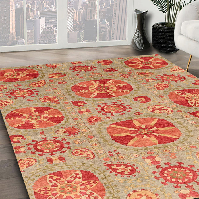 Machine Washable Abstract Orange Red Rug in a Family Room, wshabs3894