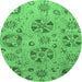 Round Abstract Emerald Green Modern Rug, abs3894emgrn