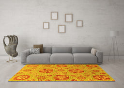 Machine Washable Abstract Yellow Modern Rug in a Living Room, wshabs3894yw