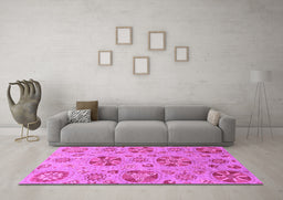 Machine Washable Abstract Purple Modern Area Rugs in a Living Room, wshabs3894pur