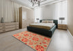 Abstract Orange Red Modern Rug in a Bedroom, abs3894