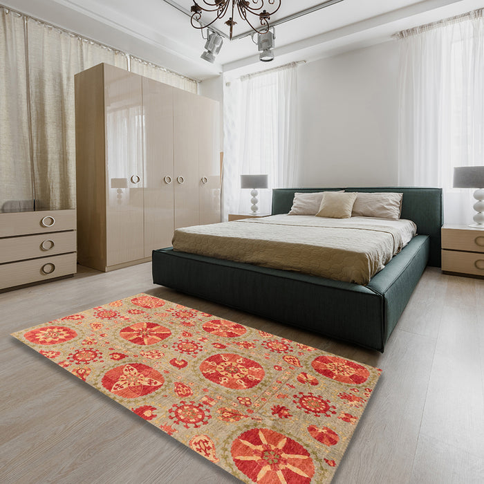 Abstract Orange Red Modern Rug in a Bedroom, abs3894