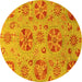 Round Abstract Yellow Modern Rug, abs3894yw