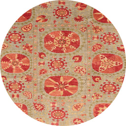 Round Abstract Orange Red Modern Rug, abs3894