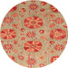 Round Abstract Orange Red Modern Rug, abs3894