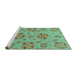 Sideview of Machine Washable Abstract Turquoise Modern Area Rugs, wshabs3894turq