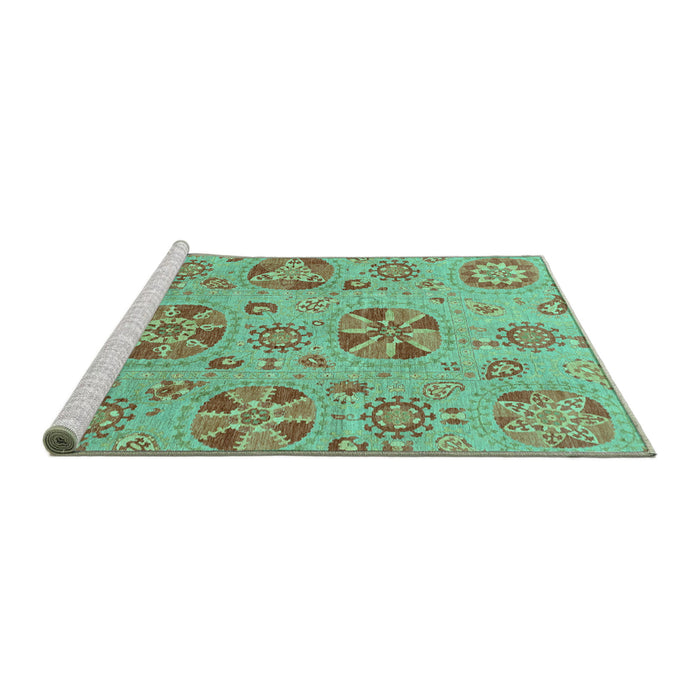 Sideview of Machine Washable Abstract Turquoise Modern Area Rugs, wshabs3894turq