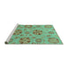 Sideview of Machine Washable Abstract Turquoise Modern Area Rugs, wshabs3894turq