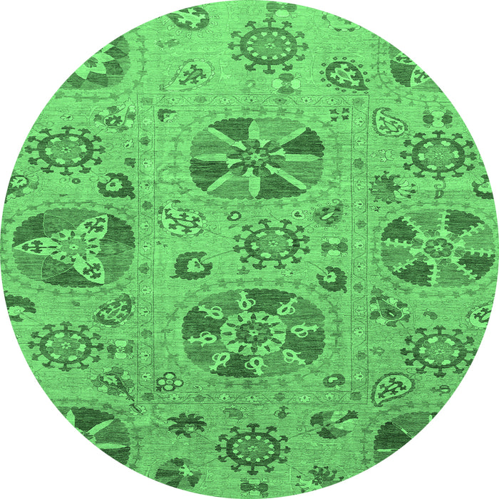 Round Machine Washable Abstract Emerald Green Modern Area Rugs, wshabs3894emgrn