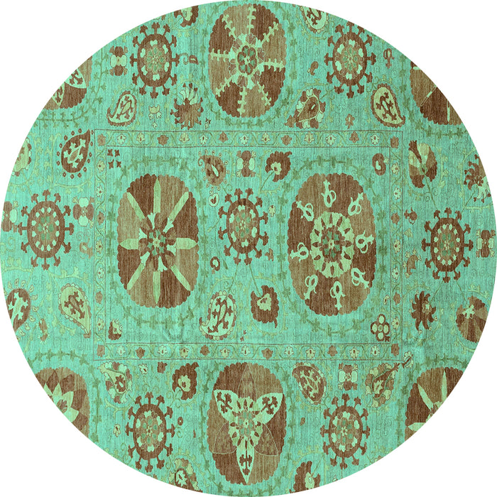 Round Abstract Turquoise Modern Rug, abs3894turq