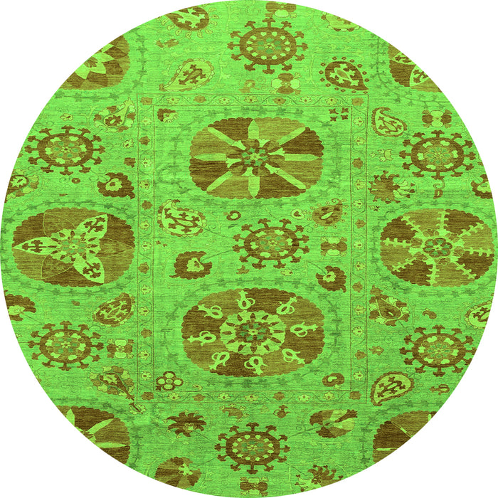 Round Machine Washable Abstract Green Modern Area Rugs, wshabs3894grn