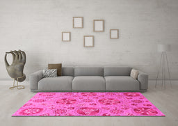 Machine Washable Abstract Pink Modern Rug in a Living Room, wshabs3894pnk