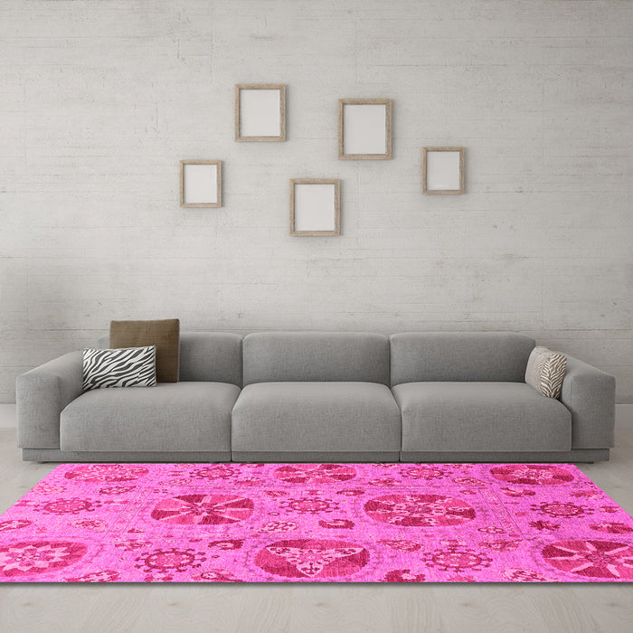 Machine Washable Abstract Pink Modern Rug in a Living Room, wshabs3894pnk