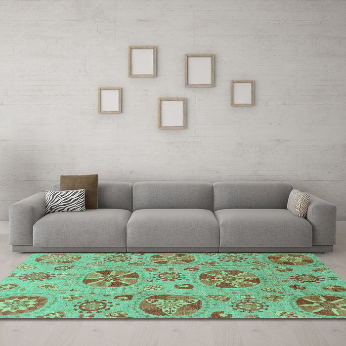 Machine Washable Abstract Turquoise Modern Area Rugs in a Living Room,, wshabs3894turq