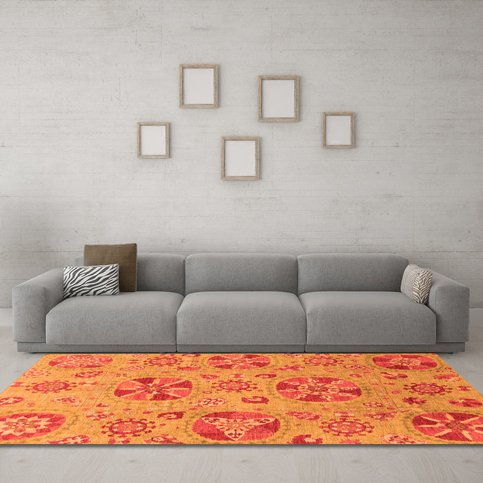 Machine Washable Abstract Orange Modern Area Rugs in a Living Room, wshabs3894org