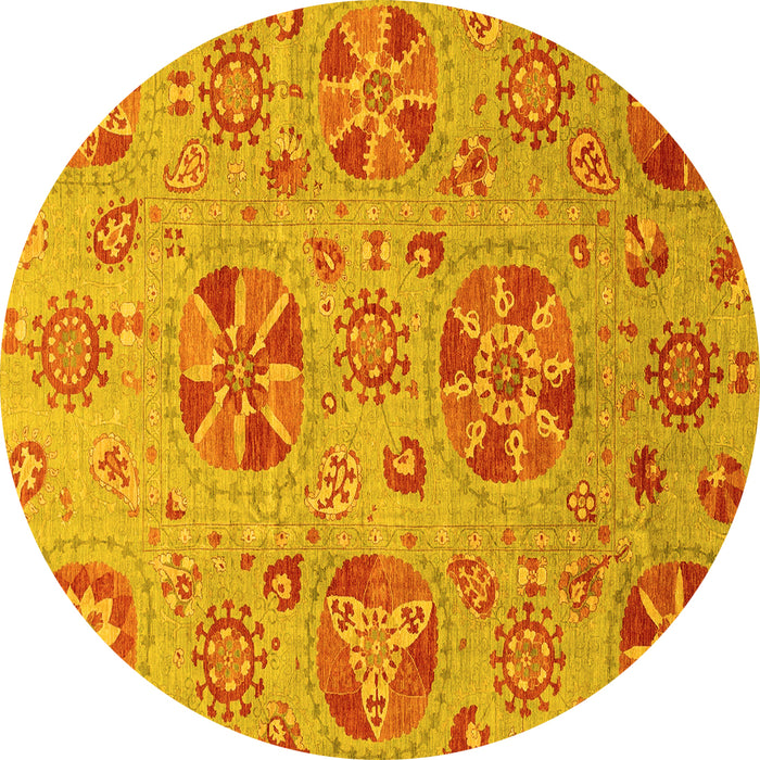 Round Machine Washable Abstract Yellow Modern Rug, wshabs3894yw