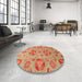 Round Machine Washable Abstract Orange Red Rug in a Office, wshabs3894