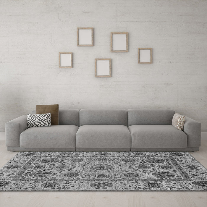 Machine Washable Abstract Gray Modern Rug in a Living Room,, wshabs3895gry