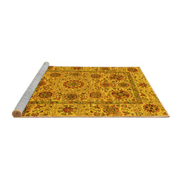 Sideview of Machine Washable Abstract Yellow Modern Rug, wshabs3895yw