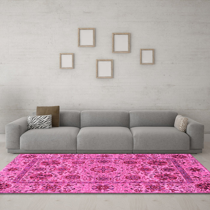 Machine Washable Abstract Pink Modern Rug in a Living Room, wshabs3895pnk