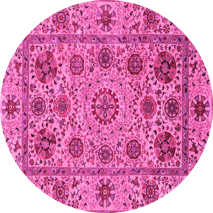 Round Machine Washable Abstract Pink Modern Rug, wshabs3895pnk
