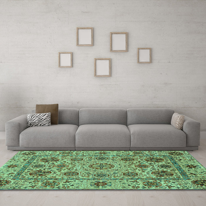 Machine Washable Abstract Turquoise Modern Area Rugs in a Living Room,, wshabs3895turq