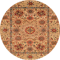 Round Machine Washable Abstract Orange Rug, wshabs3895